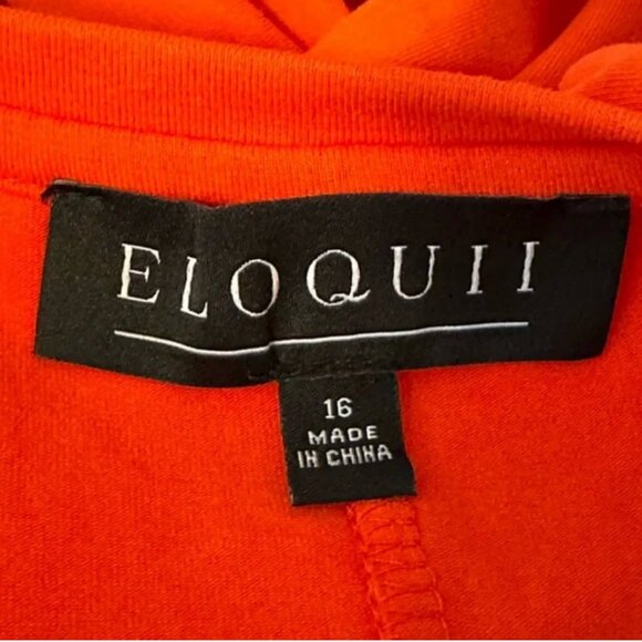 Eloquii Women's Plus Size Cross Front Flutter Sleeve Sheath Orange Dress Size 16 - Picture 4 of 6